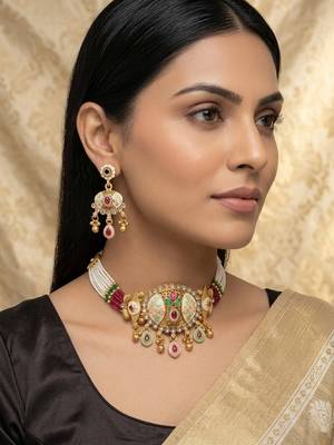 Traditional kundan meenakari choker jewelry set for women 1