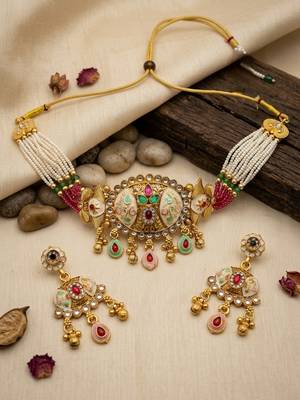 Traditional kundan meenakari choker jewelry set for women 2