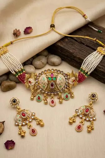 Traditional kundan meenakari choker jewelry set for women