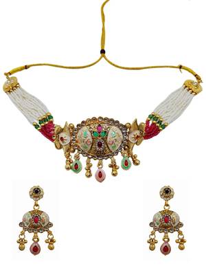 Traditional kundan meenakari choker jewelry set for women 3