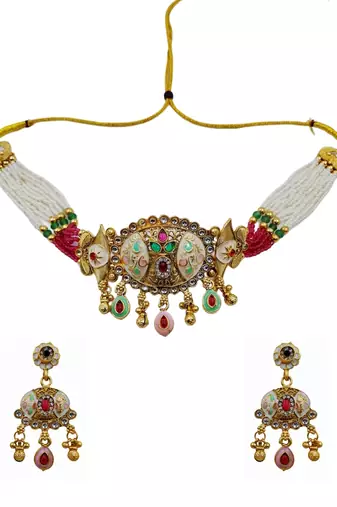 Traditional kundan meenakari choker jewelry set for women