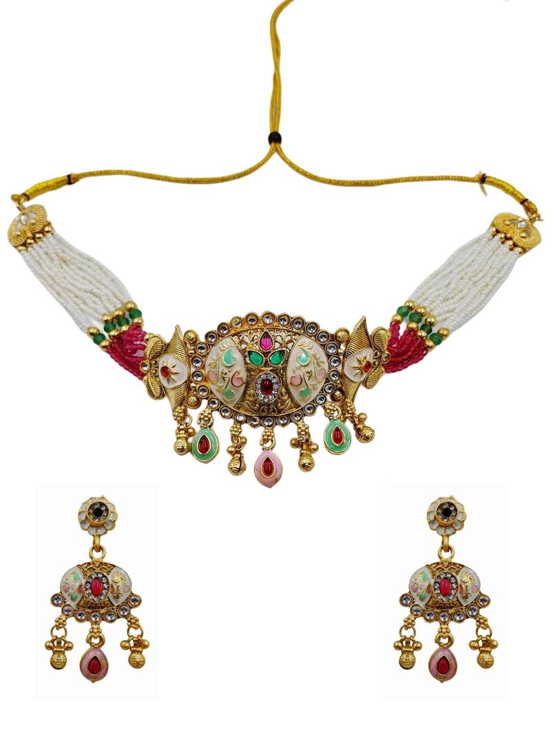 Traditional kundan meenakari choker jewelry set for women