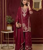 Premium rangoli crush with embroidered sequin work  palazzo suit