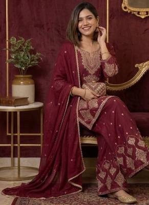 Premium rangoli crush with embroidered sequin work  palazzo suit 2