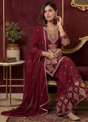 Premium rangoli crush with embroidered sequin work  palazzo suit 3