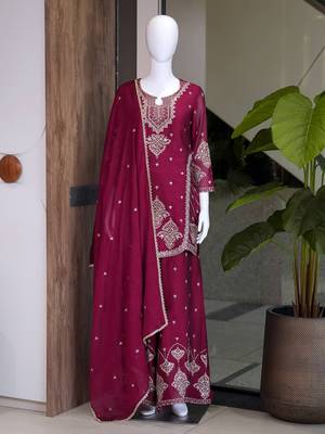 Premium rangoli crush with embroidered sequin work  palazzo suit 4