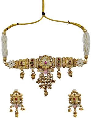 Traditional kundan meenakari choker jewelry set for women 3