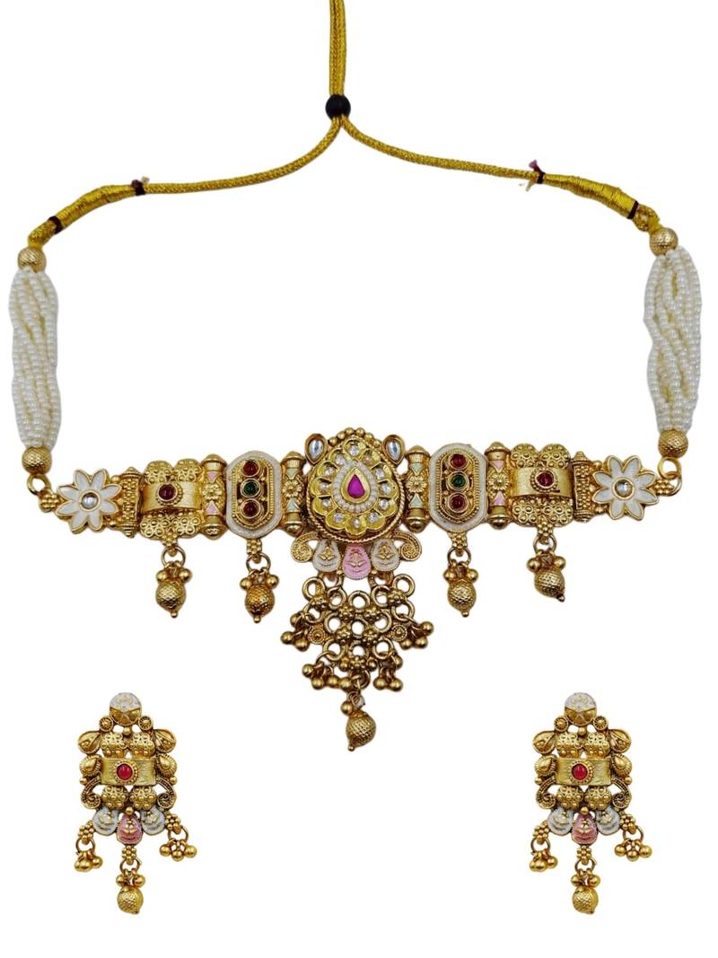 Traditional kundan meenakari choker jewelry set for women
