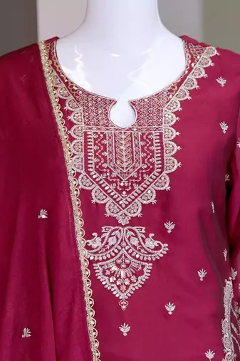 Premium rangoli crush with embroidered sequin work  palazzo suit