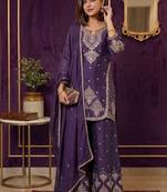 Premium rangoli crush with embroidered sequin work  palazzo suit