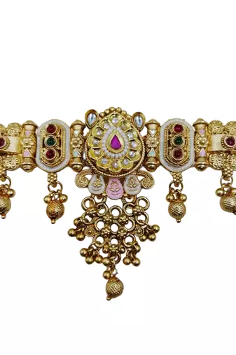 Traditional kundan meenakari choker jewelry set for women