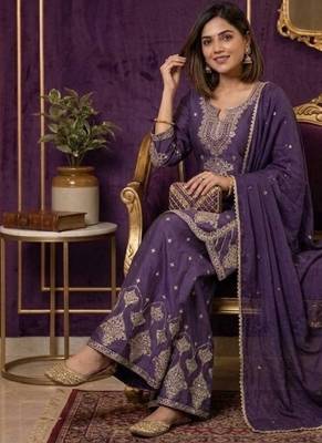 Premium rangoli crush with embroidered sequin work  palazzo suit 3