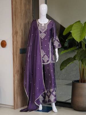 Premium rangoli crush with embroidered sequin work  palazzo suit 4