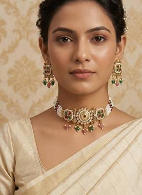 Traditional kundan meenakari choker jewelry set for women 1