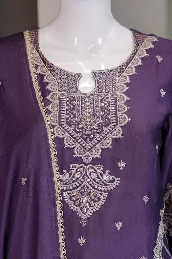 Premium rangoli crush with embroidered sequin work  palazzo suit