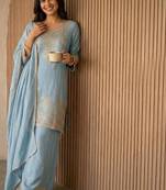 Skyblue silk blend embroidered sequin work wedding palazzo set