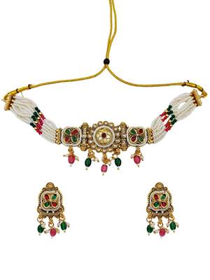 Traditional kundan meenakari choker jewelry set for women 3