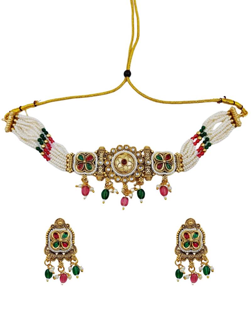 Traditional kundan meenakari choker jewelry set for women