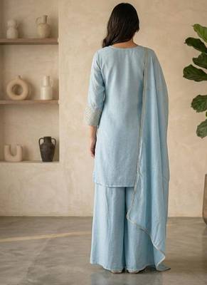 Skyblue silk blend embroidered sequin work wedding palazzo set 2