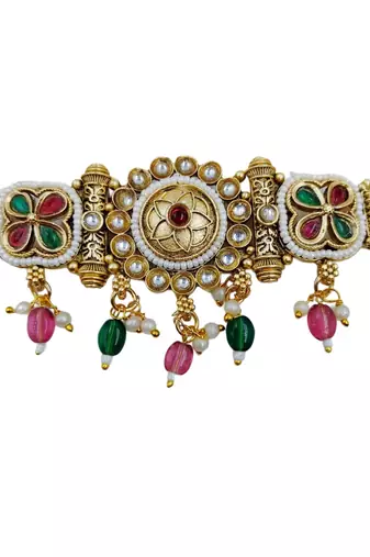 Traditional kundan meenakari choker jewelry set for women