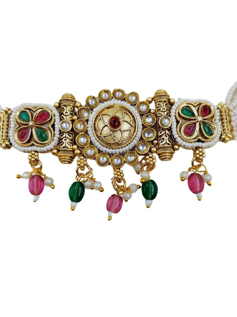 Traditional kundan meenakari choker jewelry set for women