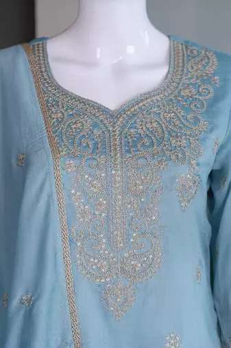 Skyblue silk blend embroidered sequin work wedding palazzo set