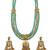 Traditional gold plated kundan and mint beaded 3-layer necklace jewellery set with earrings for women
