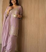 Onionpink silk blend embroidered sequin work wedding palazzo set