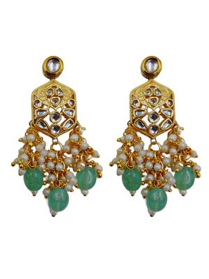 Traditional gold plated kundan and mint beaded 3-layer necklace jewellery set with earrings for women 3