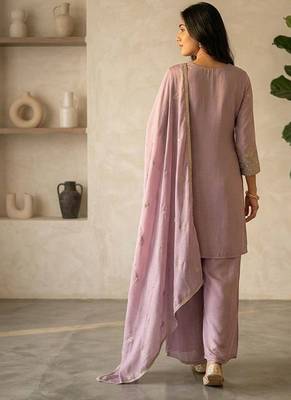 Onionpink silk blend embroidered sequin work wedding palazzo set 2