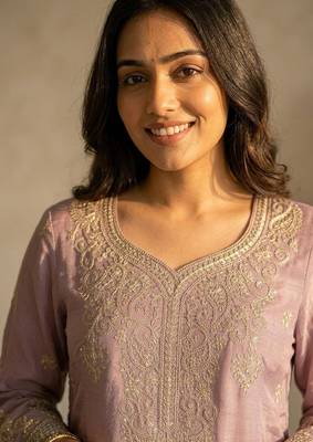 Onionpink silk blend embroidered sequin work wedding palazzo set 3