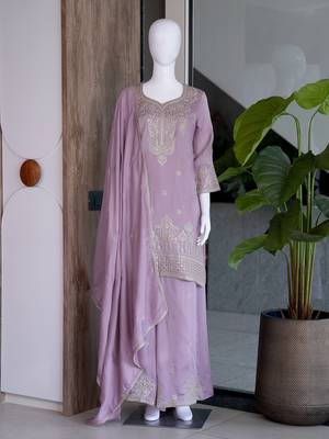 Onionpink silk blend embroidered sequin work wedding palazzo set 4