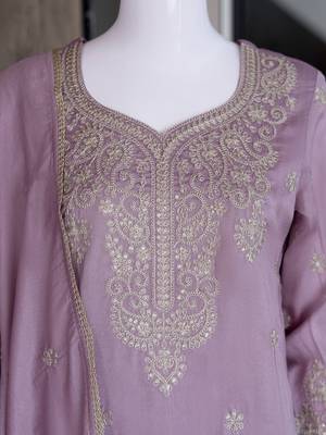 Onionpink silk blend embroidered sequin work wedding palazzo set 5