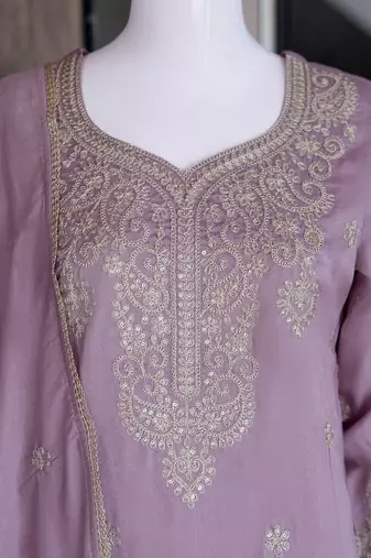 Onionpink silk blend embroidered sequin work wedding palazzo set