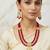 Traditional gold plated kundan and red beaded 3-layer necklace jewellery set with earrings for women