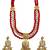 Traditional gold plated kundan and red beaded 3-layer necklace jewellery set with earrings for women