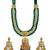 Traditional gold plated kundan and green beaded 3-layer necklace jewellery set with earrings for women