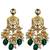 Traditional gold plated kundan and green beaded 3-layer necklace jewellery set with earrings for women