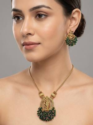 Traditional gold plated temple jewelry necklace set for women 1