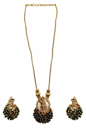 Traditional gold plated temple jewelry necklace set for women