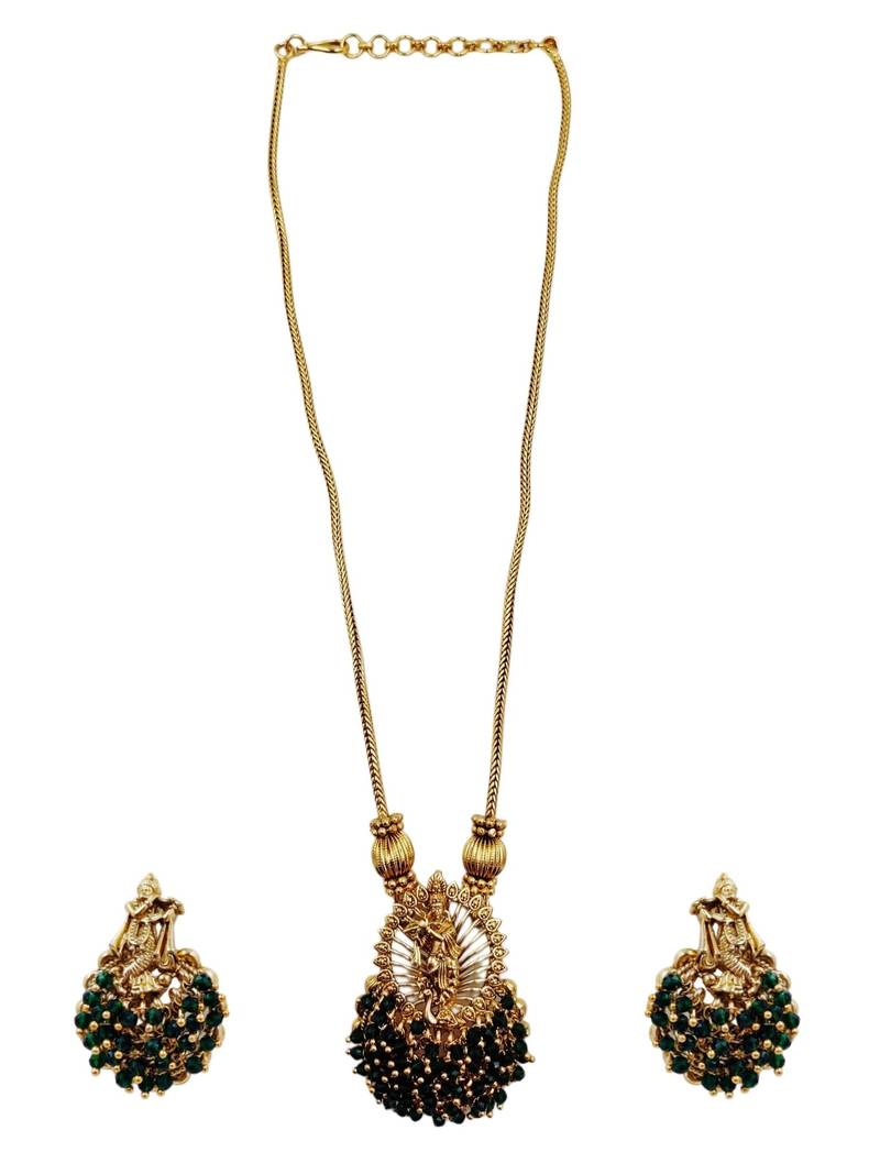 Traditional gold plated temple jewelry necklace set for women