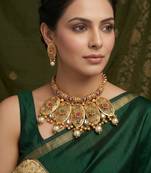 Traditional gold plated choker necklace set with earrings for women