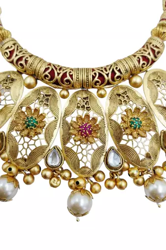 Traditional gold plated choker necklace set with earrings for women