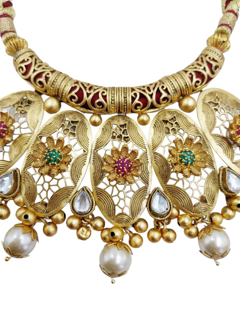 Traditional gold plated choker necklace set with earrings for women