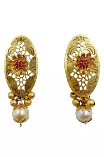 Traditional gold plated choker necklace set with earrings for women