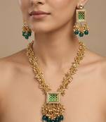 Gold plated green kundan necklace set with earrings for women