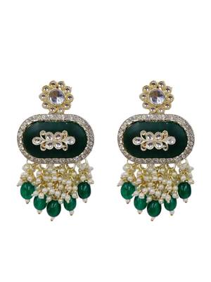 Green kundan & multi-layered beads choker jewellery set with earrings for women 4