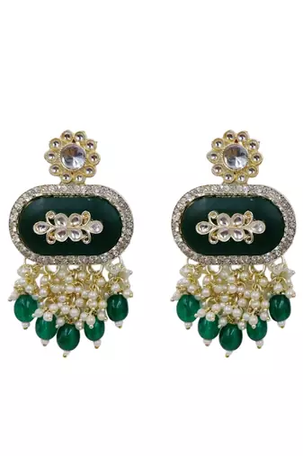 Green kundan & multi-layered beads choker jewellery set with earrings for women