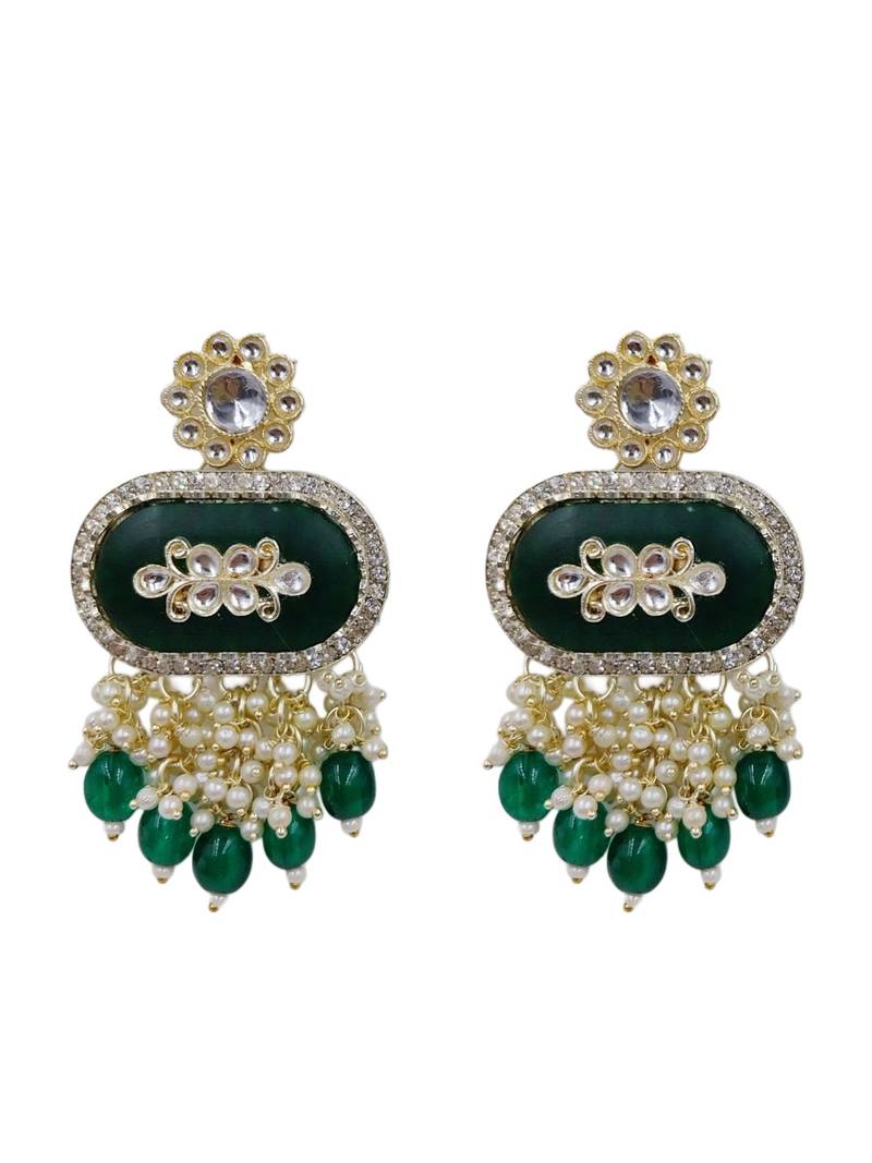 Green kundan & multi-layered beads choker jewellery set with earrings for women