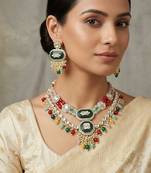 Kundan & multi-layered beads choker jewellery set with earrings for women